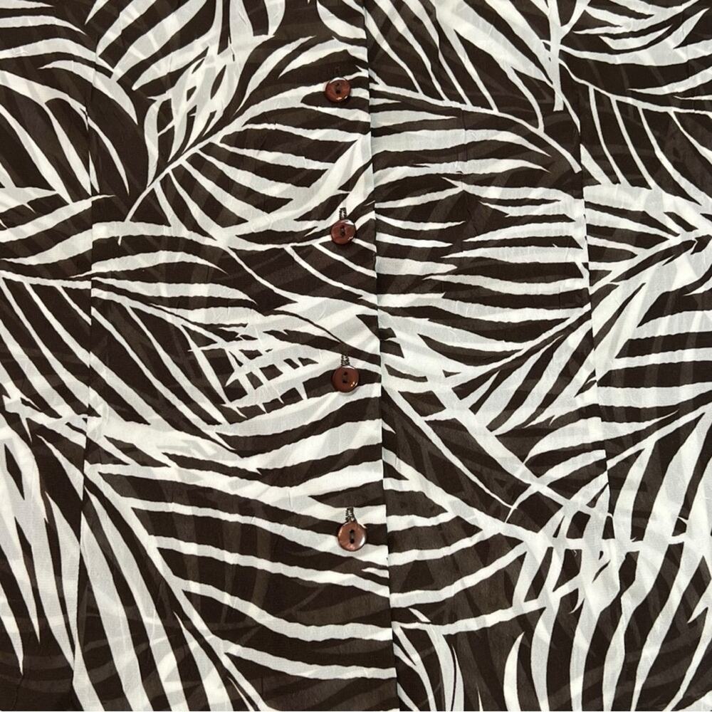 90s TANJAY Sheer Palm Print Button-Up Shirt | 6 | Brown White  | Retro Resort - Picture 6 of 10